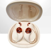 ADNAN MOBILE SHOP Gionee wireless earbuds in a cream charging case with rose gold metallic accents